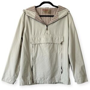 Vintage Kangaroo Pocket Zip Closure Cotton Striped Lining Hooded Jacket FLAWED